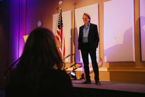 Matthew Stepka speaks during his inaugural Jennings Family Distinguished Lecture Series.